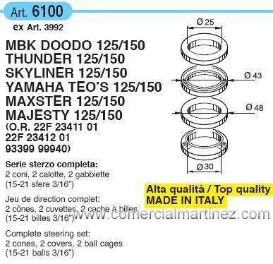 Cazoletas de dirección Yamaha Teo's 125/150, Majesty 1
