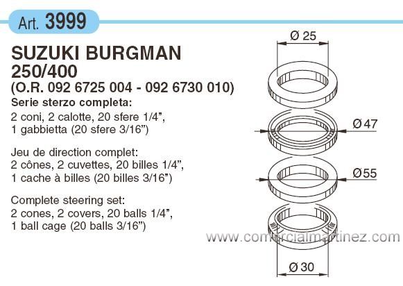 Cazoletas de dirección Suzuki Burgman 250 / 400 98-02 1