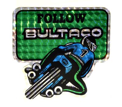 Adhesivo Bultaco Moto Reflectante Verde Stilo Retro 95 x 95mm.