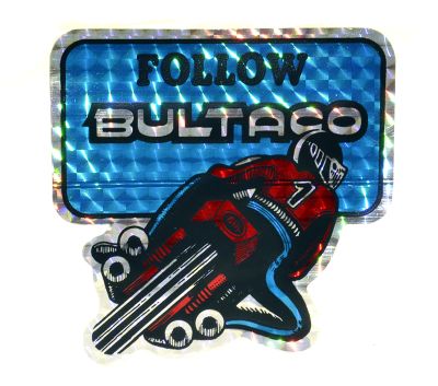 Adhesivo Moto Bultaco Reflectante Azul Stilo Retro 95 x 95mm.