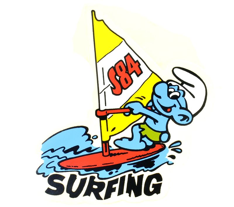 Adhesivo Pitufo Surfing 105 x 95mm.