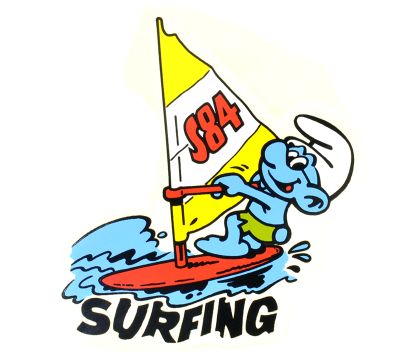 Adhesivo Pitufo Surfing 105 x 95mm.