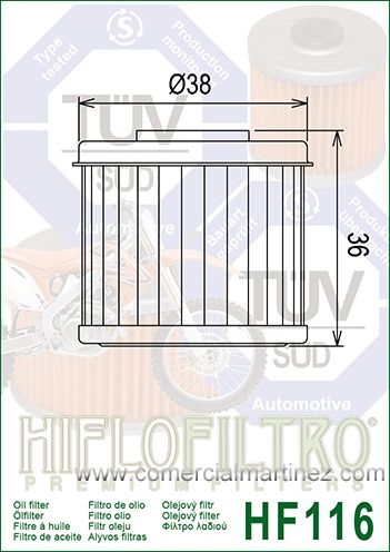 Filtro Aceite Hiflofiltro HF116 1