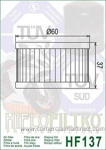 Filtro Aceite Hiflofiltro HF137 1