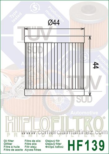 Filtro Aceite Hiflofiltro HF139 1