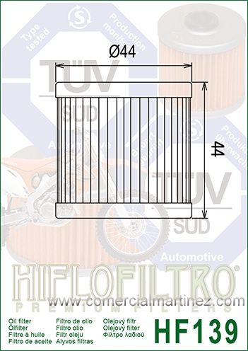Filtro Aceite Hiflofiltro HF139 1