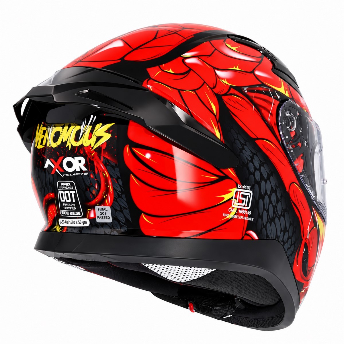Casco AXOR APEX VENOMOUS Negro/Rojo + Pantalla Negra + PINLOCK 30