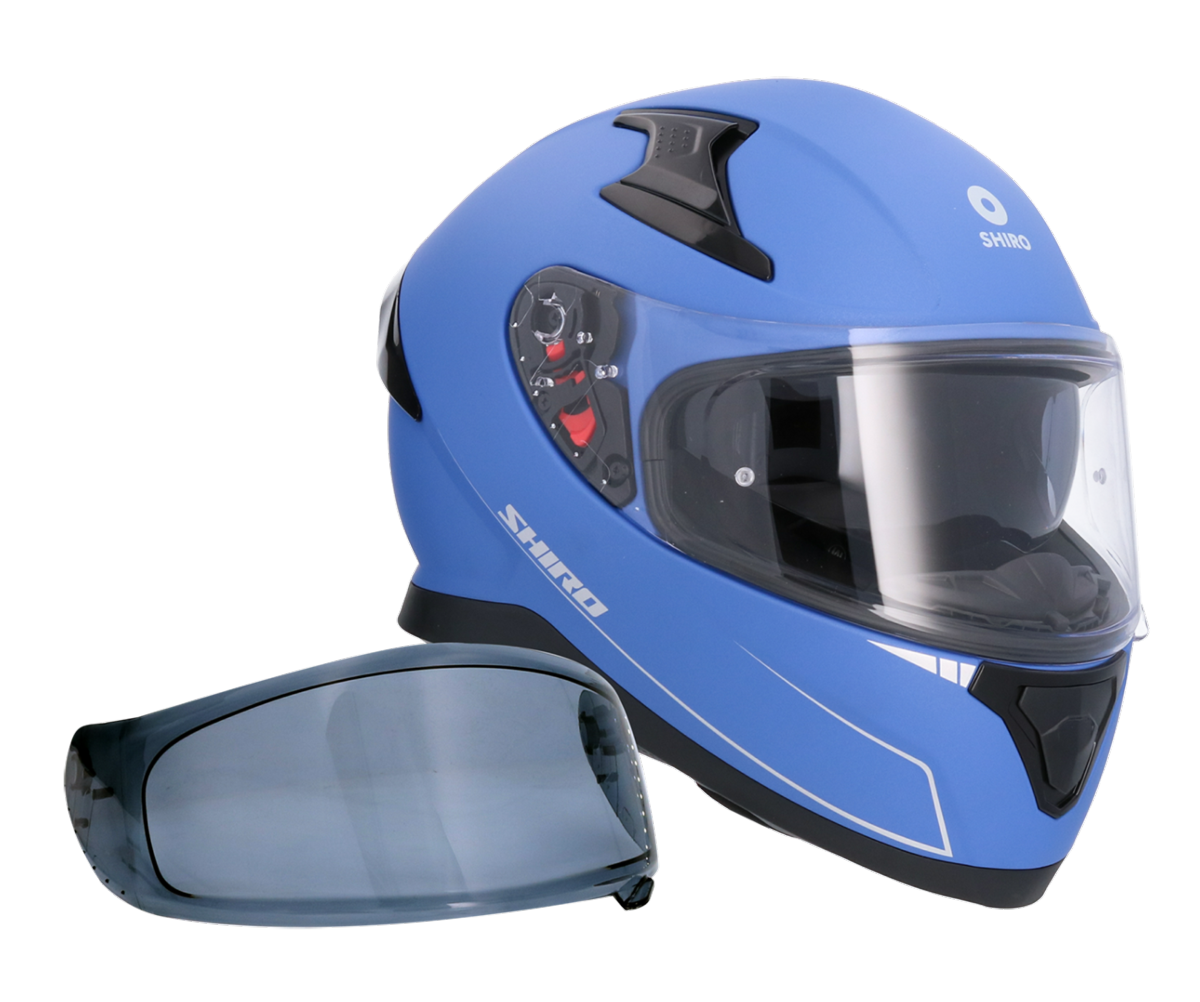 Casco SHIRO KATANA SOLID AZUL MATE + Pantalla Oscura Regalo