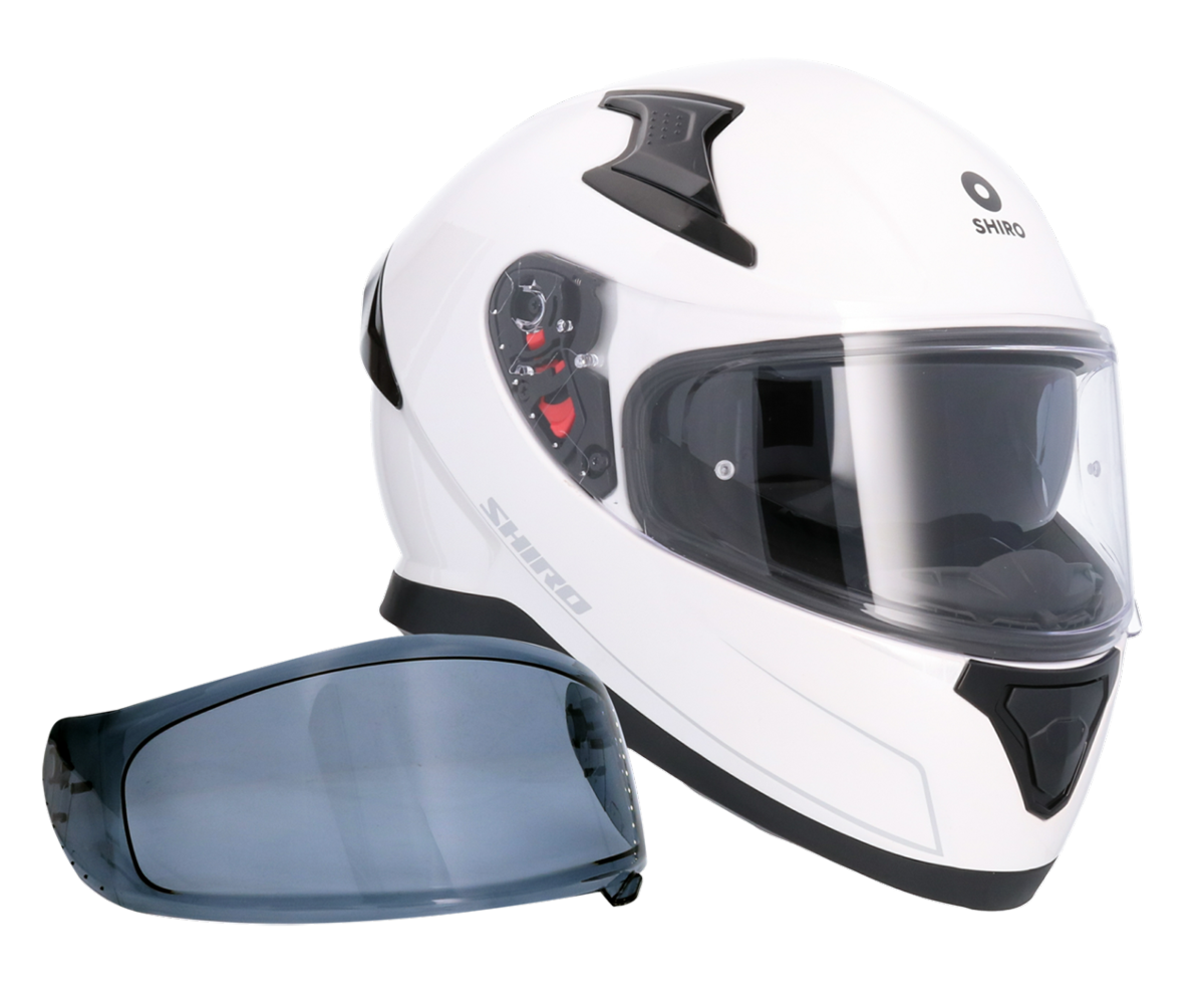 Casco SHIRO KATANA SOLID BLANCO PERLA + Pantalla Oscura Regalo