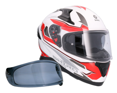 Casco SHIRO KATANA SHARP BLANCO ROJO + Pantalla Oscura Regalo