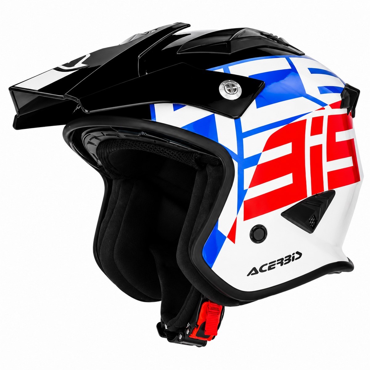 Casco Acerbis Aria Graphic blanco azul rojo vista lateral
