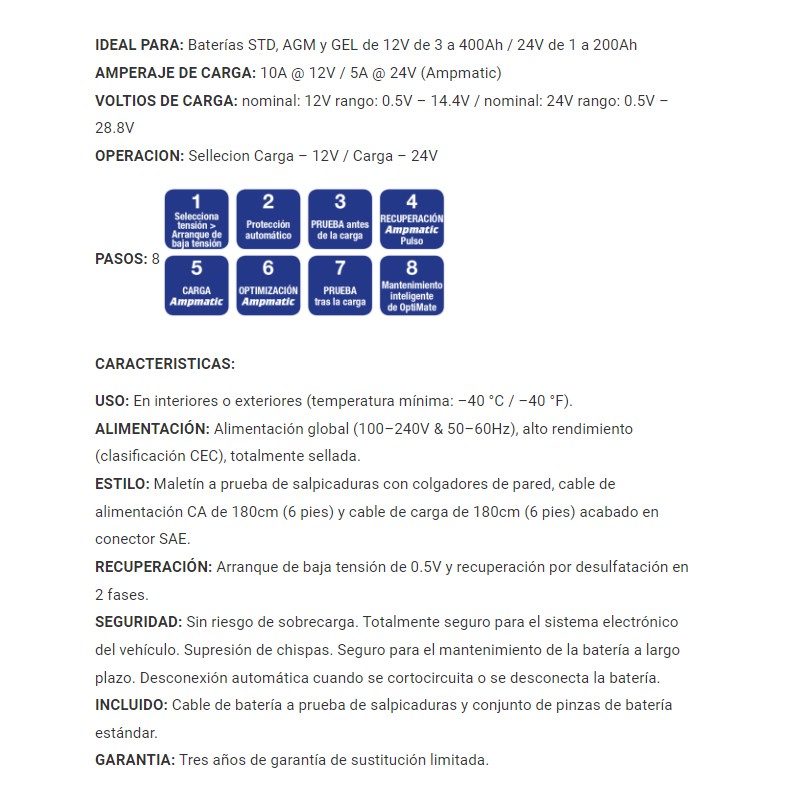Cargador/Mantenedor de baterías OPTIMATE 7 12V. - 24V. TM-260 2