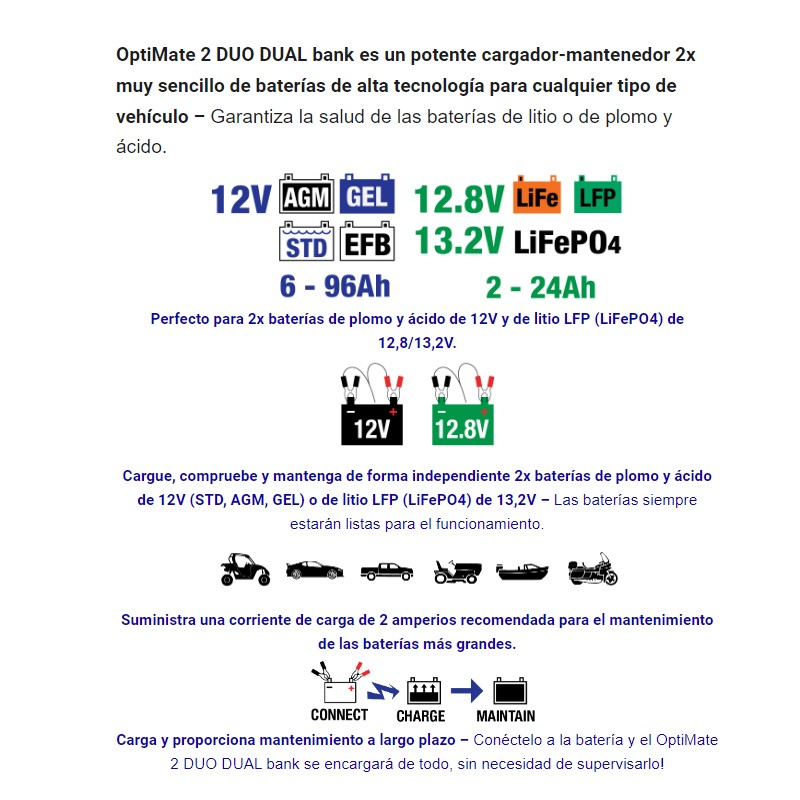 Cargador/Mantenedor de baterías OPTIMATE 2 DUO X 2 BANK TM-570 4