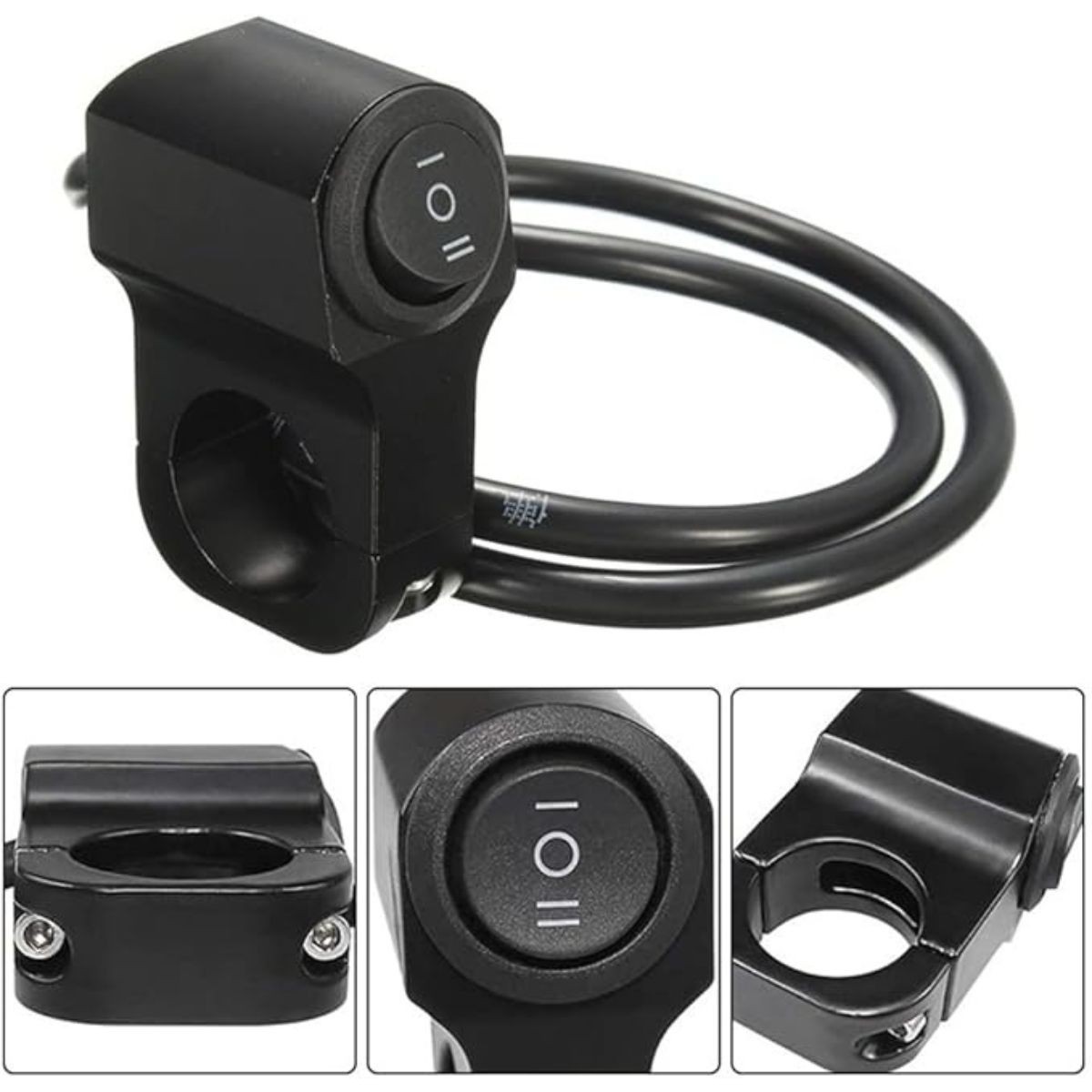 Interruptor de luz con abrazadera para manillar 22 mm Aluminio negro 3 cables
