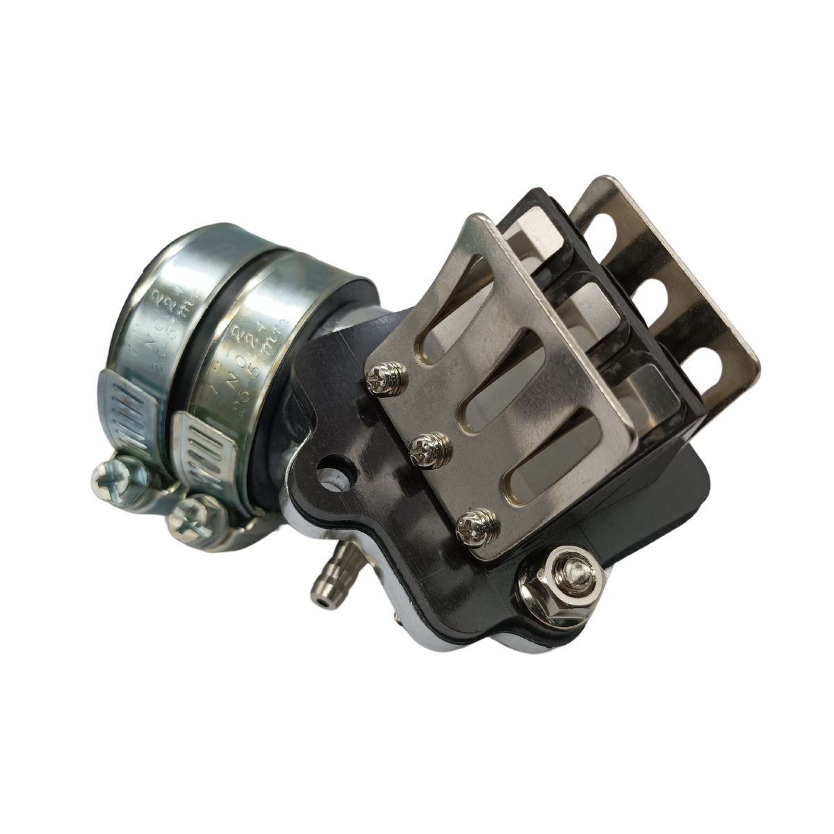 Tobera de admisión para motor Minarelli horizontal con caja de láminas de 6 pétalos de carbono, engrase separado y toma de depresor