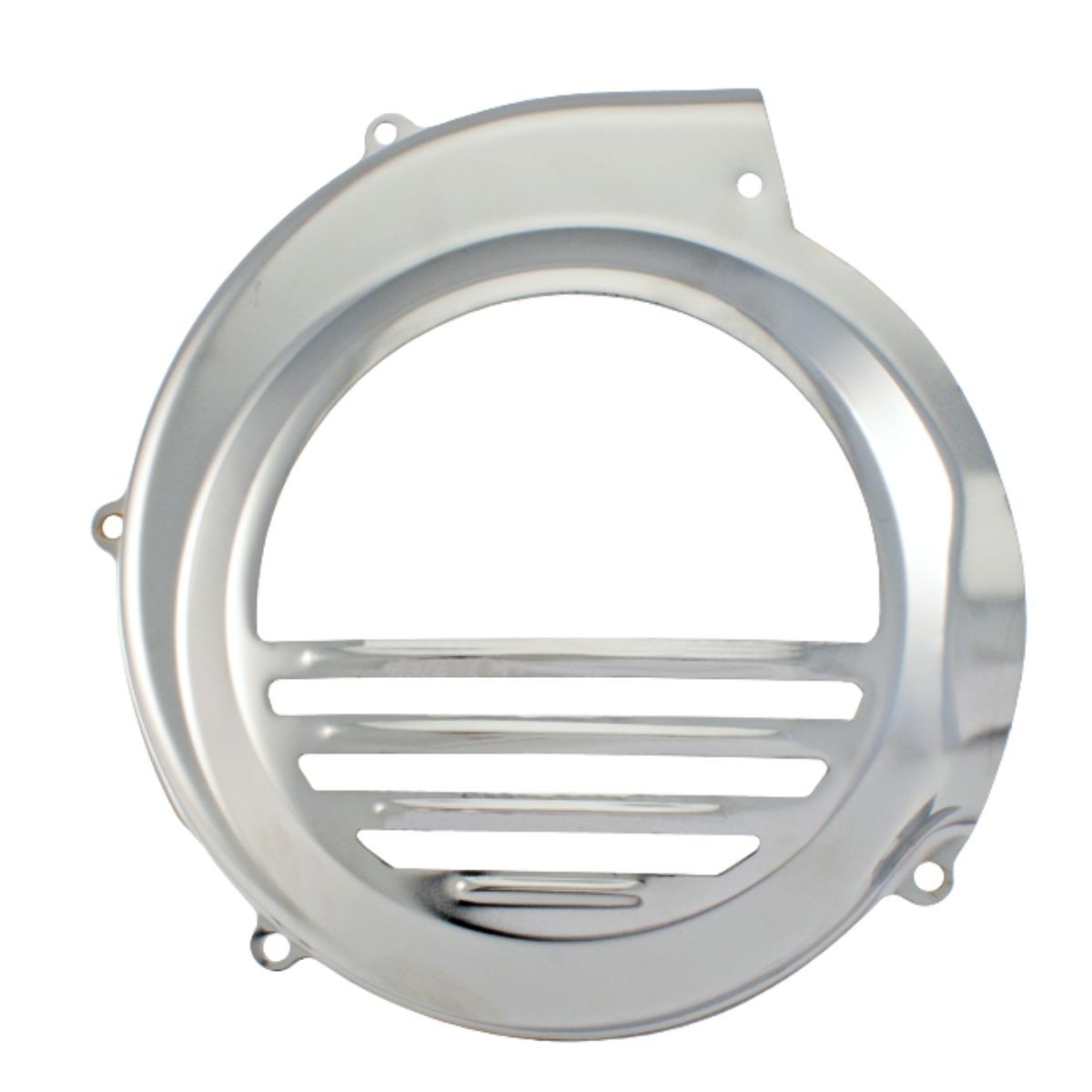 Tapa cubreventilador cromada para Vespa P PX 125 150 200 – RMS Classic compatible OEM 610236M
