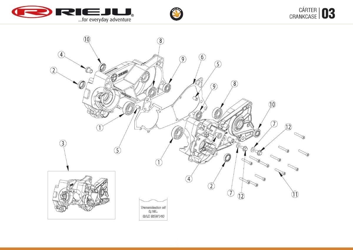 Junta de cárter original Rieju OEM 0/006.052.0045 para modelos Bye Bike y Hobby Euro4