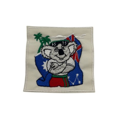 Parche bordado Koala Mick Doohan de 7x7 cm, ideal para chaquetas, mochilas y accesorios de motociclistas.