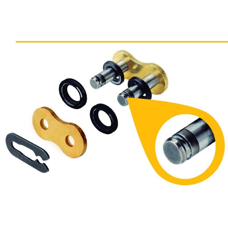 Enganche clip cadena Regina 42/135ZRT oro, con retenes y conexión ramache para paso 520