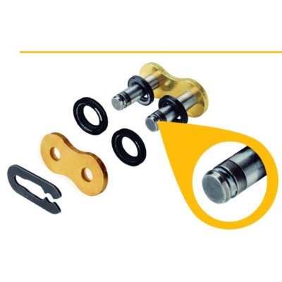 Enganche clip cadena Regina 42/135ZRT oro, con retenes y conexión ramache para paso 520