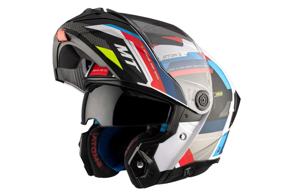 Casco Modular MT ATOM 2 SV BAST A0 Blanco Perla Azul Rojo BRILLO