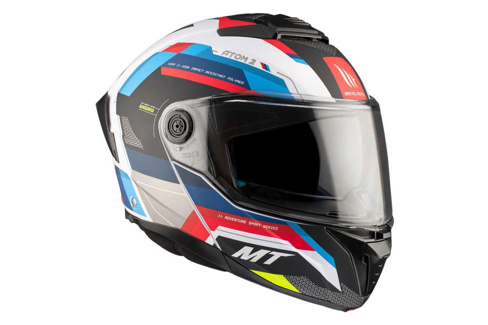 Casco Modular MT ATOM 2 SV BAST A0 Blanco Perla Azul Rojo BRILLO