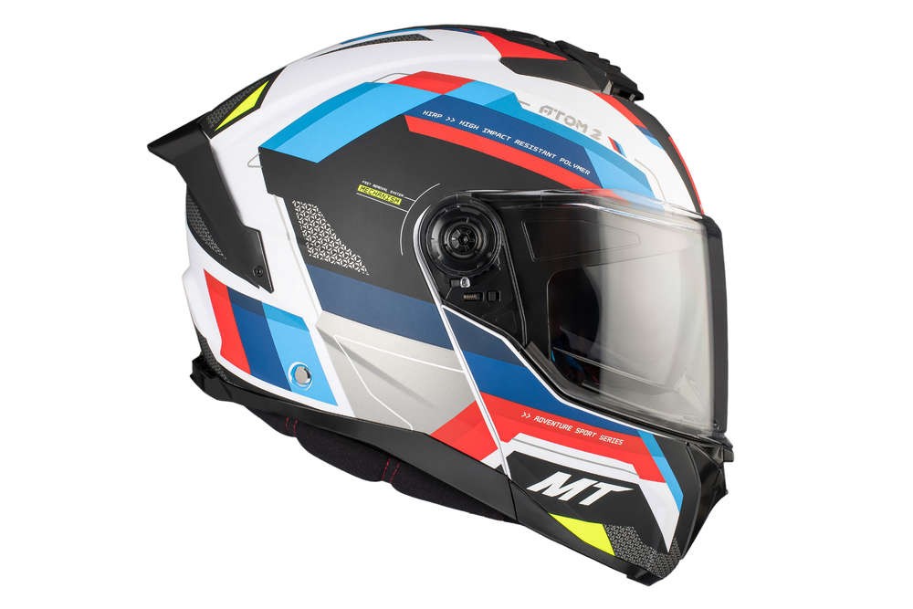 Casco Modular MT ATOM 2 SV BAST A0 Blanco Perla Azul Rojo BRILLO