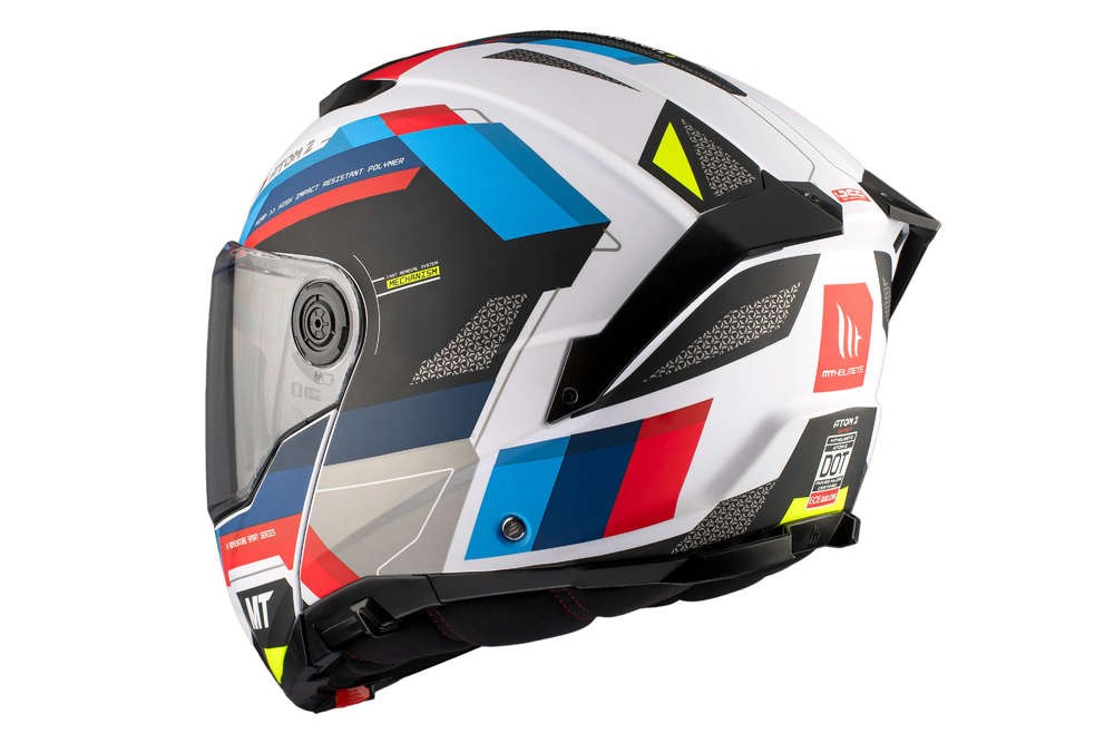 Casco Modular MT ATOM 2 SV BAST A0 Blanco Perla Azul Rojo BRILLO