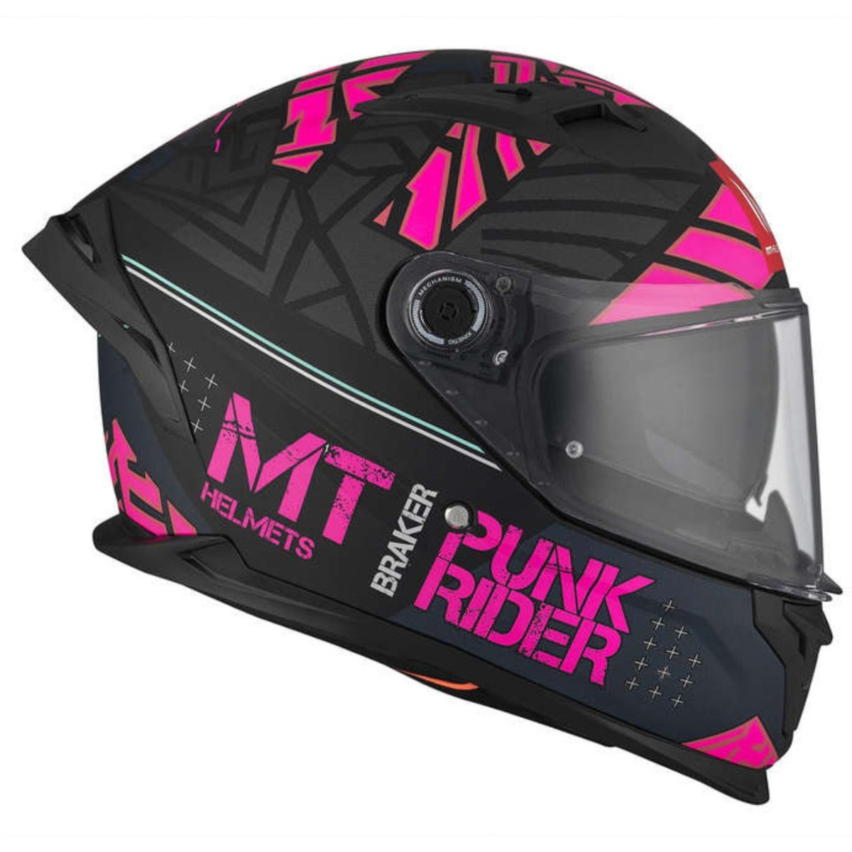 Casco Integral MT BRAKER SV PUNK RIDER B8 Negro/Fucsia Mate 3