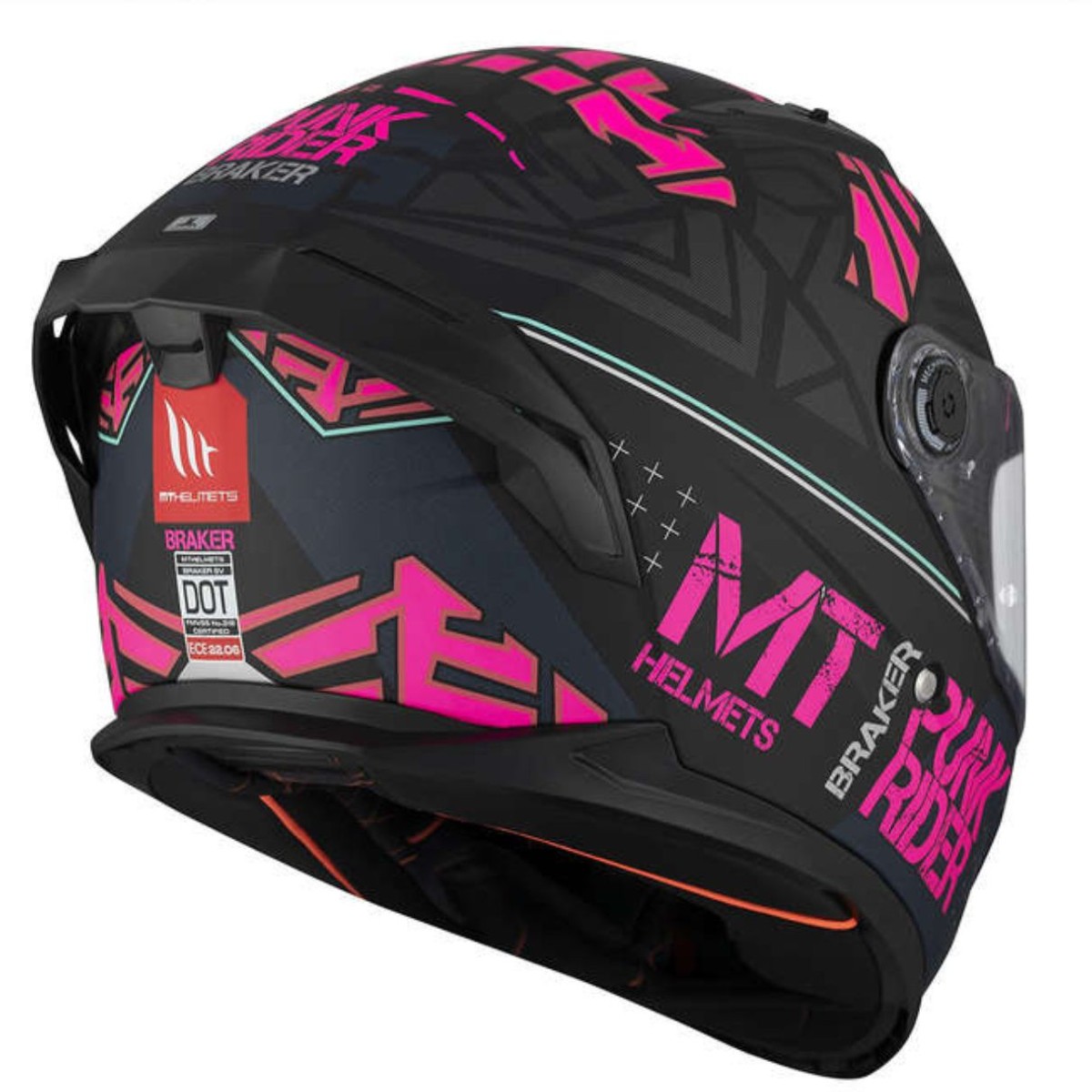 Casco Integral MT BRAKER SV PUNK RIDER B8 Negro/Fucsia Mate 4