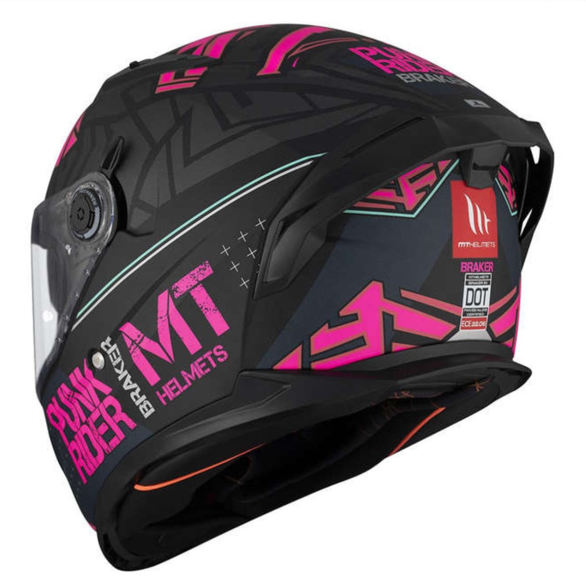 Casco Integral MT BRAKER SV PUNK RIDER B8 Negro/Fucsia Mate 8