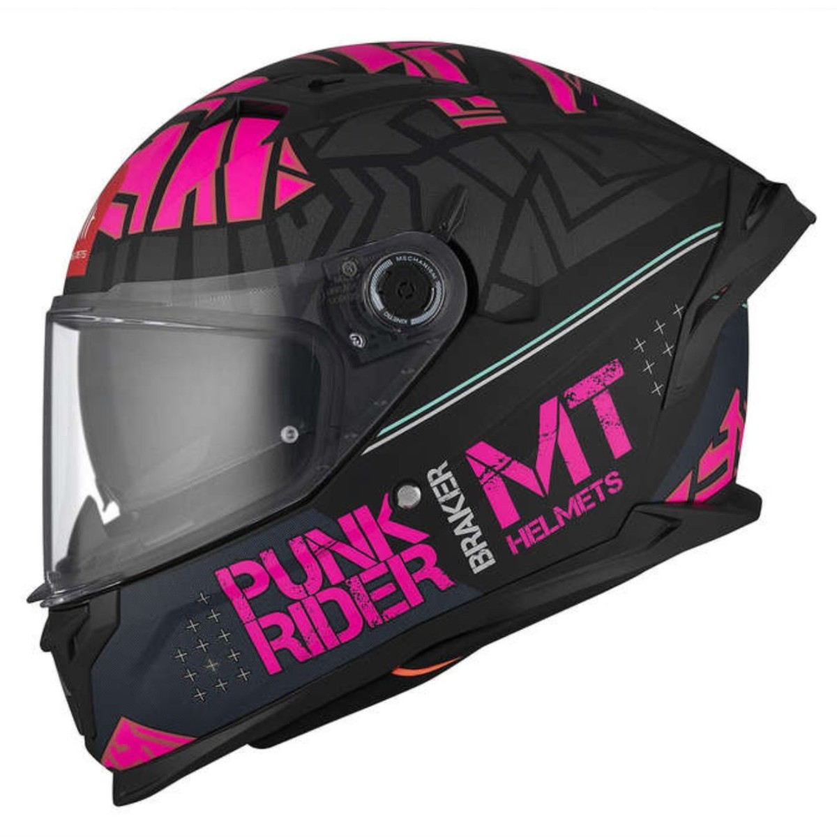 Casco Integral MT BRAKER SV PUNK RIDER B8 Negro/Fucsia Mate