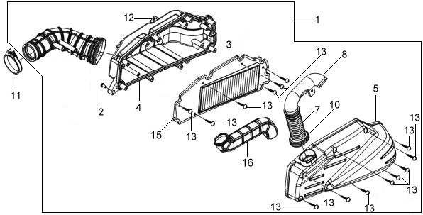 Conducto caja filtro SYM 17257-HLK-000 para scooter GTS 125 Joymax 125 Joyride 200 EVO