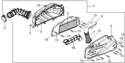 Conducto caja filtro SYM 17257-HLK-000 para scooter GTS 125 Joymax 125 Joyride 200 EVO
