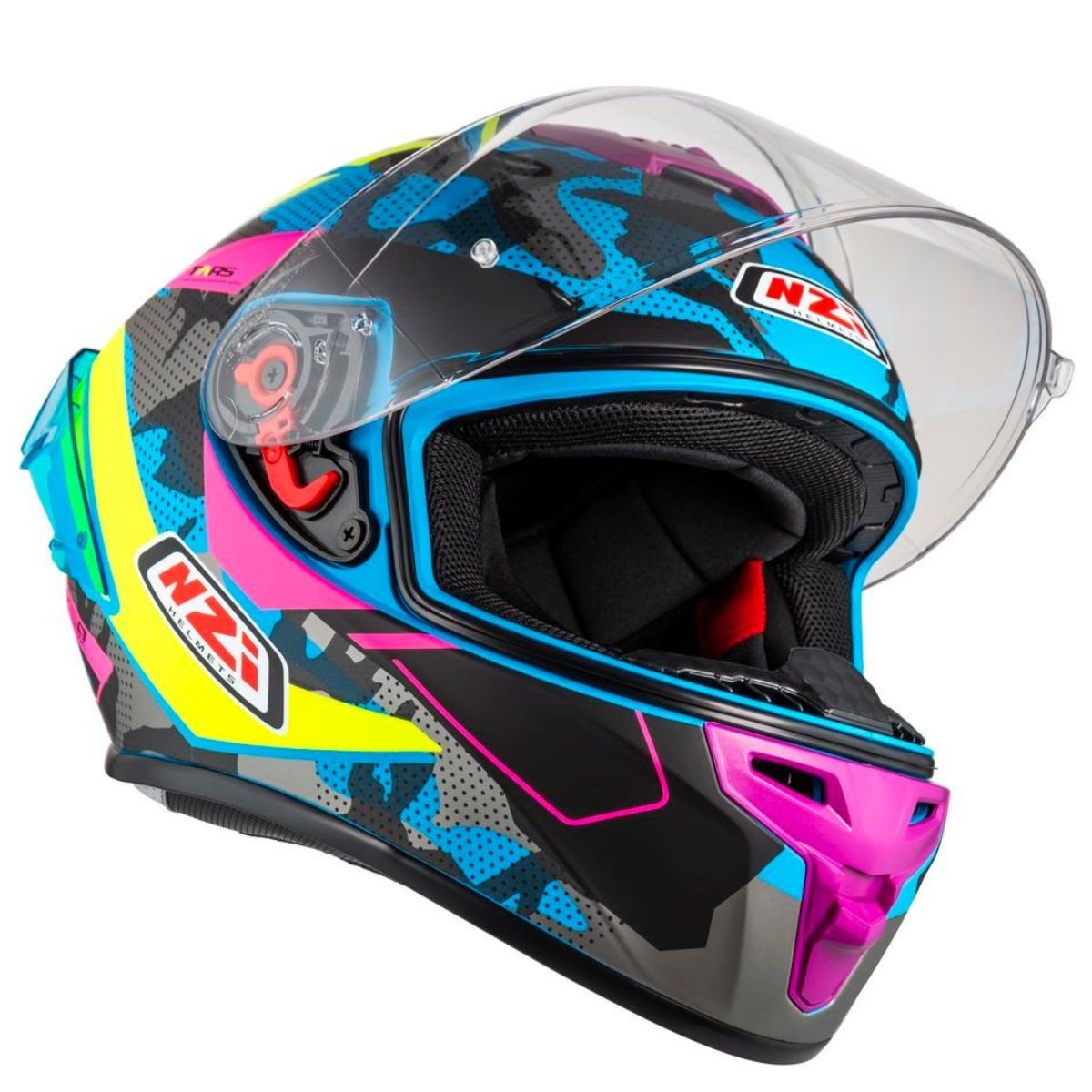 Casco NZI Trendy 3 STREAM CAMU Neon, Azul, Rosa Mate + Pantalla Negra Regalo 9