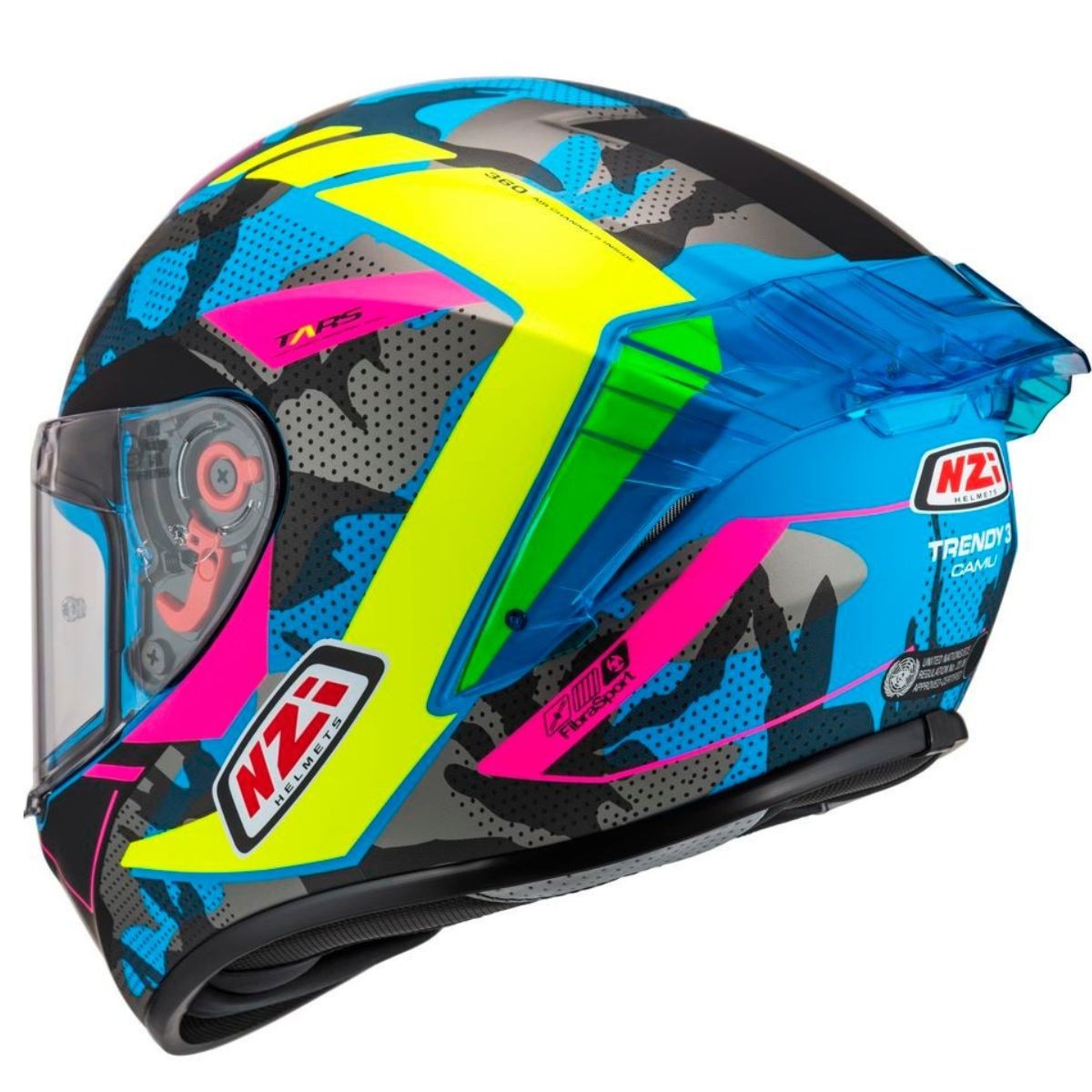 Casco NZI Trendy 3 STREAM CAMU Neon, Azul, Rosa Mate + Pantalla Negra Regalo 2