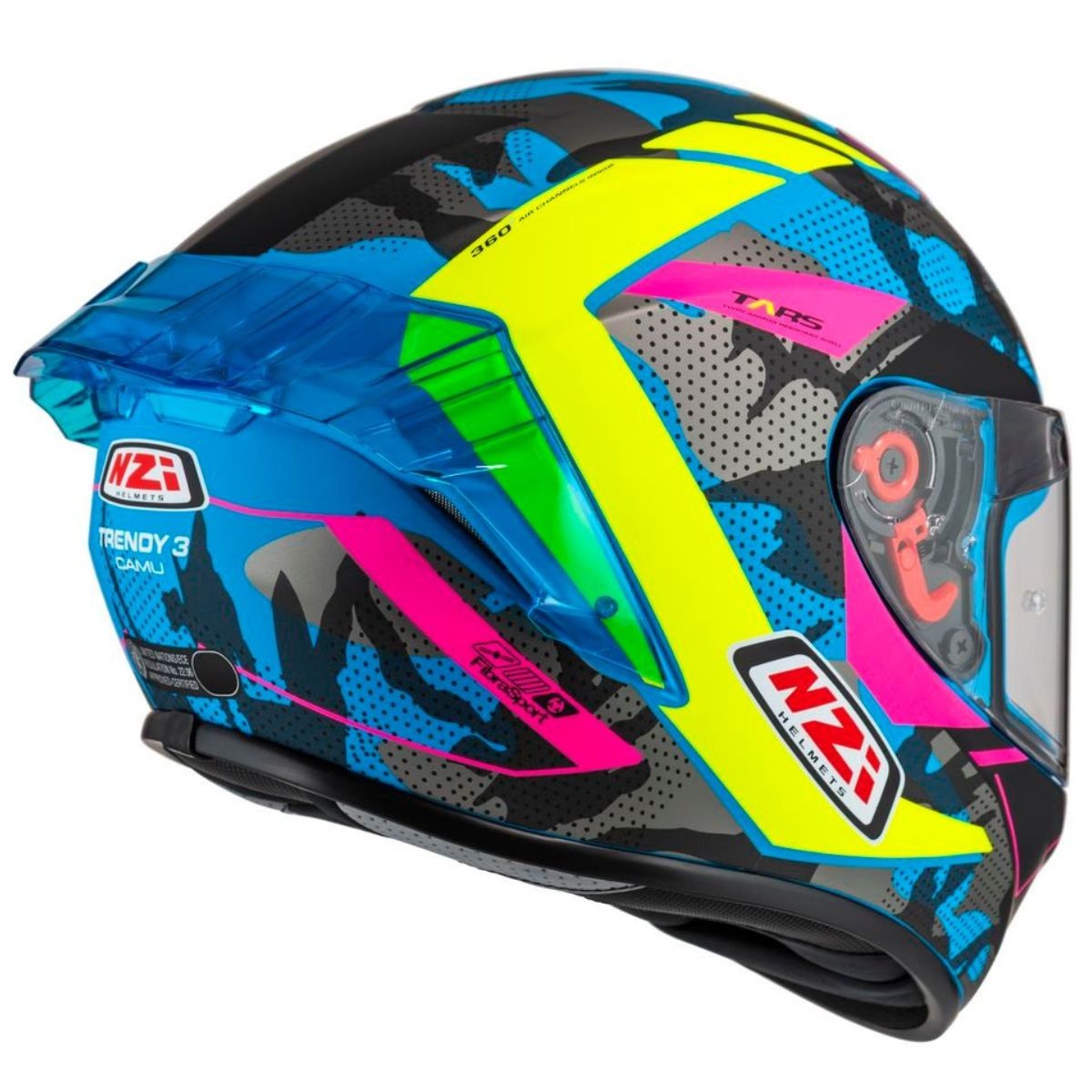 Casco NZI Trendy 3 STREAM CAMU Neon, Azul, Rosa Mate + Pantalla Negra Regalo 3