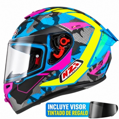 Casco NZI Trendy 3 STREAM CAMU Neon, Azul, Rosa Mate + Pantalla Negra Regalo