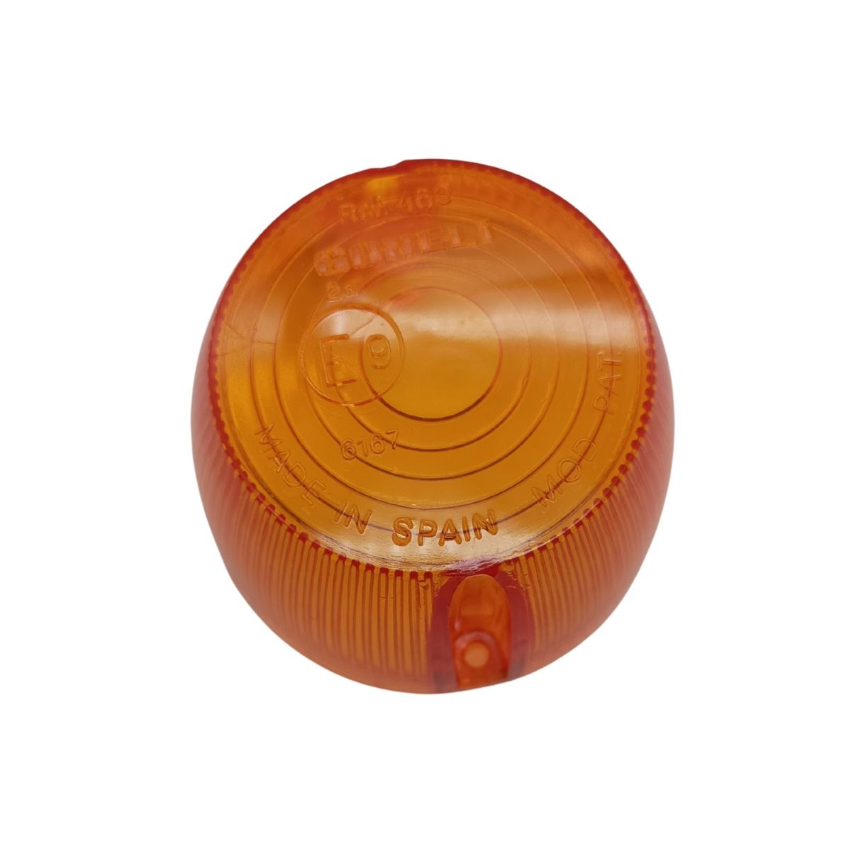 Cristal de recambio homologado para intermitentes Mobylette, Ducati y Bultaco. Referencia 0246000. Repuesto esencial para mantener la seguridad y originalidad de tu moto clásica.