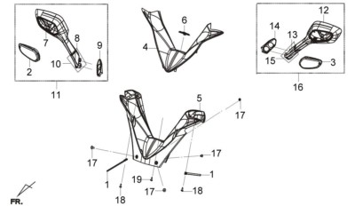 Espejo retrovisor izquierdo SYM Joymax 125i 300i original referencia 8812A-L3A-007-KY