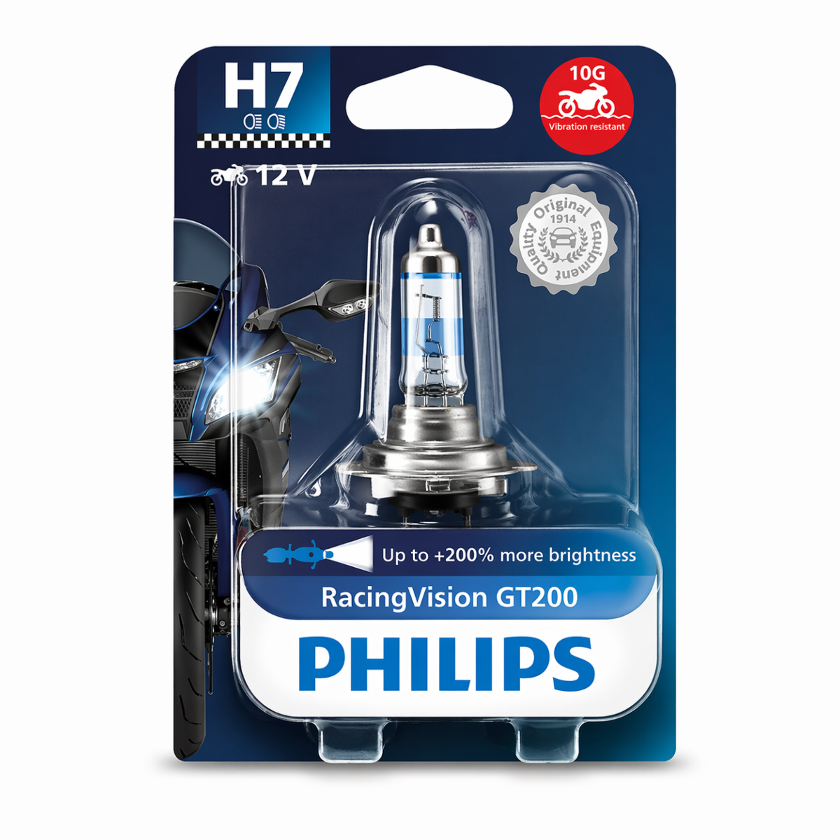 Lámpara PHILIPS Halógena H7 12v 55w Racing Vision Moto +200%