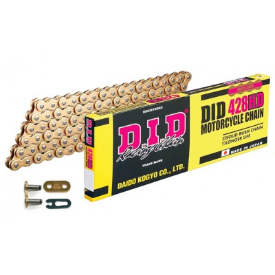 Cadena D.I.D. Standard HD 428 126 pasos Dorada con enganche clip