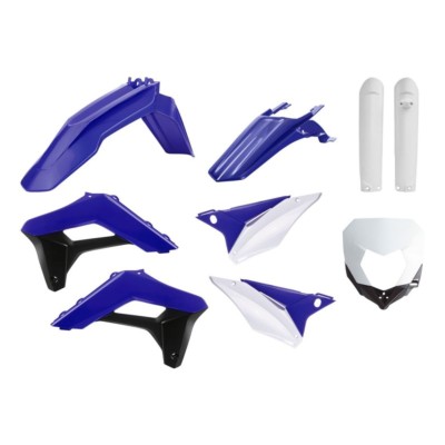 Kit de plásticos en color azul para motocicleta Sherco, incluye guardabarros y paneles laterales.