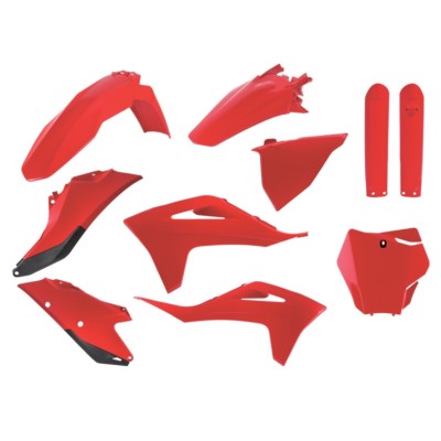 Kit de plásticos en color rojo para motocicleta Gas Gas EC, incluye guardabarros, cubiertas y protectores laterales.