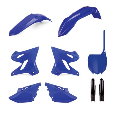 Kit de plásticos en color azul para Yamaha YZ, ideal para motocross, incluye guardabarros y paneles laterales.