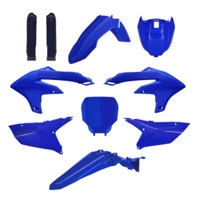 Kit de plásticos en color azul para Yamaha YZ, ideal para motocross, incluye guardabarros y paneles laterales.