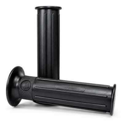 Puños clásicos Bultaco negros con logotipo moldeado para manillares Ø22/24 mm – juego de 2 unidades
