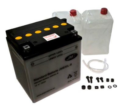 Batería de moto JMT YB30L-B 12V 30Ah – arranque potente, con ácido incluido y borne positivo a la derecha
