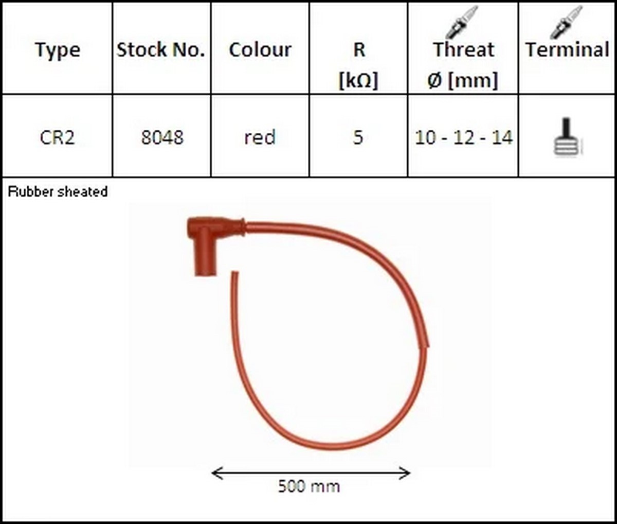 Pipa de bujía NGK CR2 con cable para motos