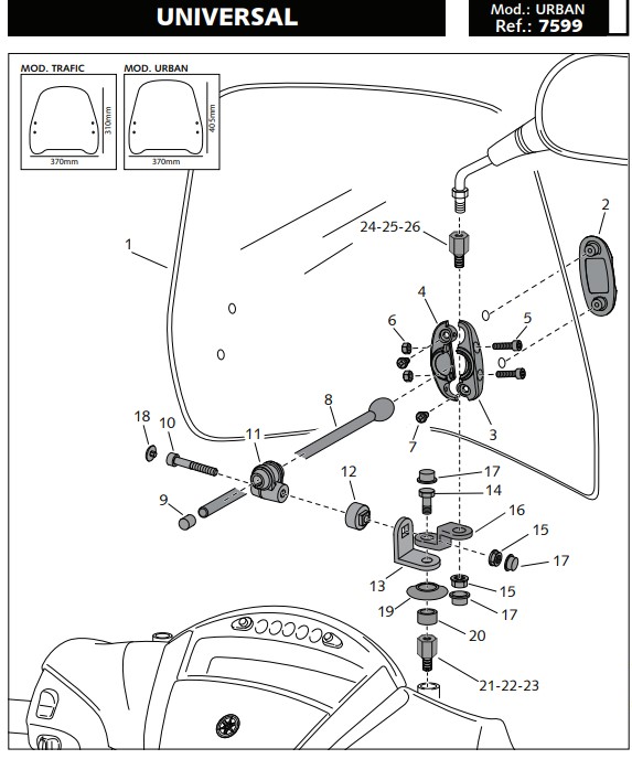 Parabrisas scooter Puig Urban universal montaje